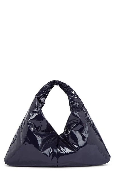 Shop Kassl Small Anchor Lacquered Hobo In Navy