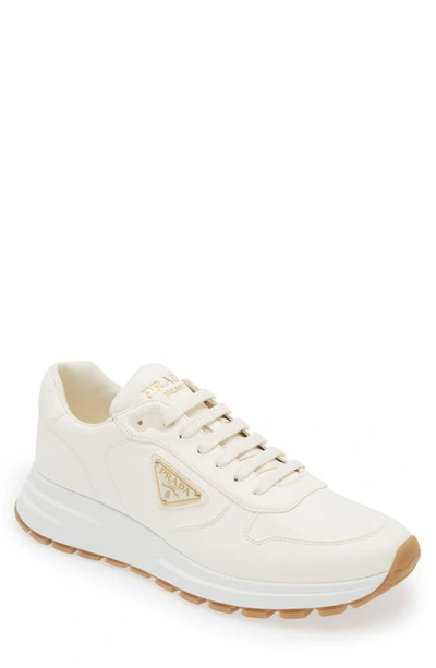 Prada Ivory Leather Lace-up Sneakers In Avorio