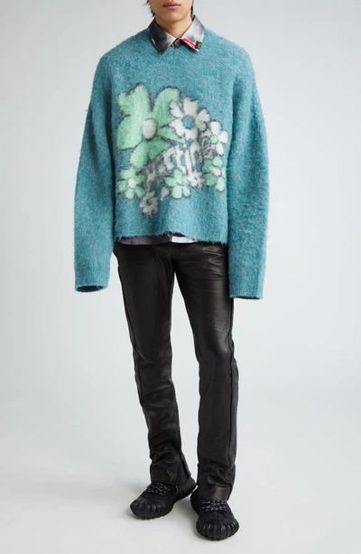 Shop Martine Rose Gender Inclusive Floral Intarsia Boxy Sweater In Petrol/ Festival Floral
