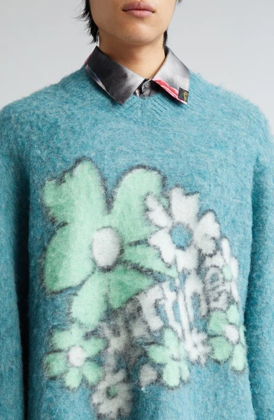 Shop Martine Rose Gender Inclusive Floral Intarsia Boxy Sweater In Petrol/ Festival Floral