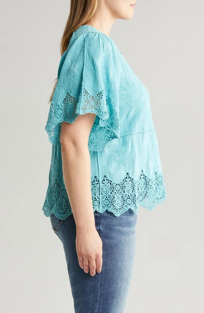 Shop Wit & Wisdom Embroidered Lace Top In Island Sky