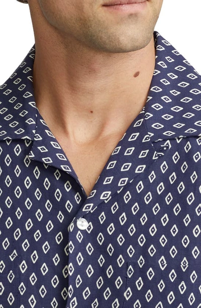 Shop Ralph Lauren Purple Label Archer Diamond Print Linen & Silk Camp Shirt In Navy