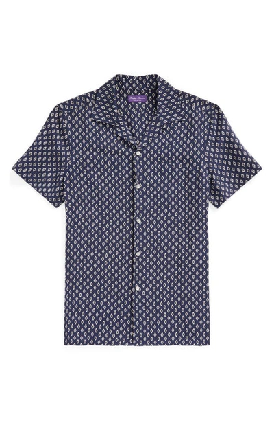 Shop Ralph Lauren Purple Label Archer Diamond Print Linen & Silk Camp Shirt In Navy