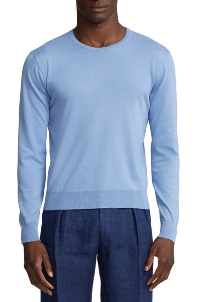 Shop Ralph Lauren Purple Label Cotton Crewneck Sweater In Cornflower Blue