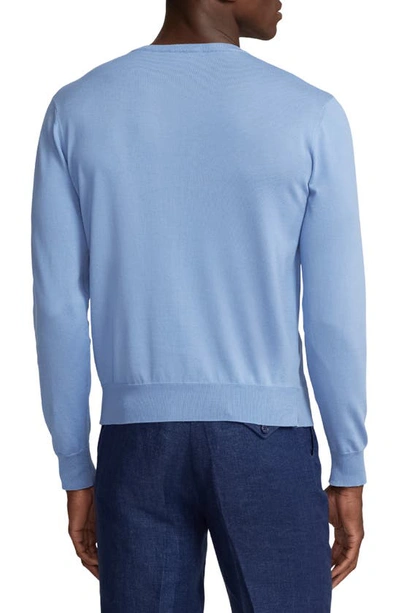 Shop Ralph Lauren Purple Label Cotton Crewneck Sweater In Cornflower Blue