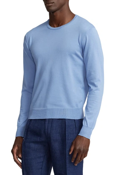 Shop Ralph Lauren Purple Label Cotton Crewneck Sweater In Cornflower Blue