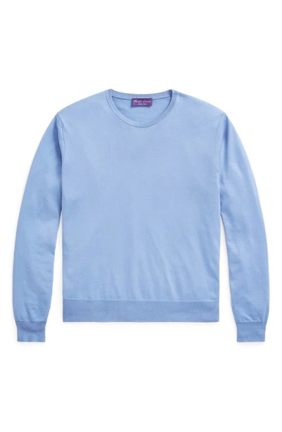 Shop Ralph Lauren Purple Label Cotton Crewneck Sweater In Cornflower Blue