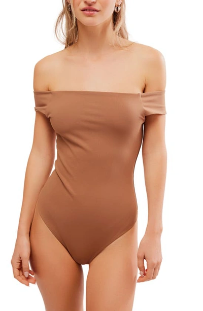 Shop Free People Off To The Races Off The Shoulder Bodysuit In Cocoa
