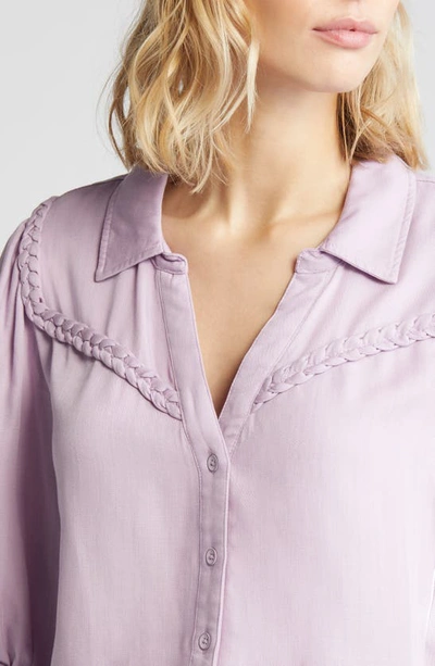 Shop Wit & Wisdom Blouson Sleeve Western Button-up Shirt In Smokey Lavender