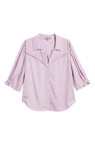 Shop Wit & Wisdom Blouson Sleeve Western Button-up Shirt In Smokey Lavender
