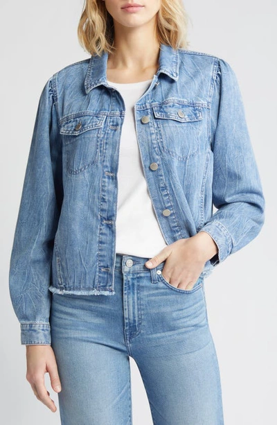 Shop Wit & Wisdom Frayed Puff Shoulder Denim Jacket In Light Blue