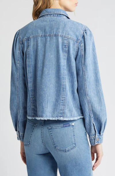 Shop Wit & Wisdom Frayed Puff Shoulder Denim Jacket In Light Blue