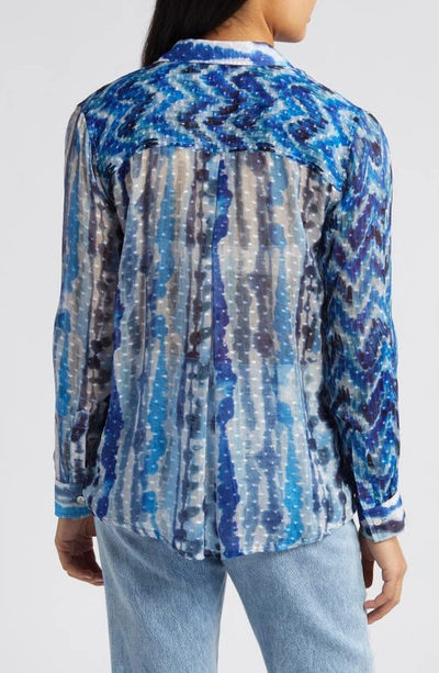 Shop Apny Brushstroke Print Button-up Shirt In Patched Chevron Blue