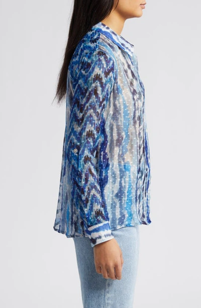 Shop Apny Brushstroke Print Button-up Shirt In Patched Chevron Blue