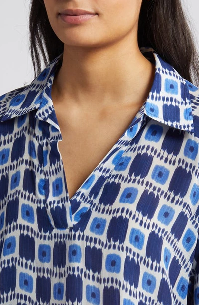 Shop Apny Print Collar Top In Ikat Blue Multi