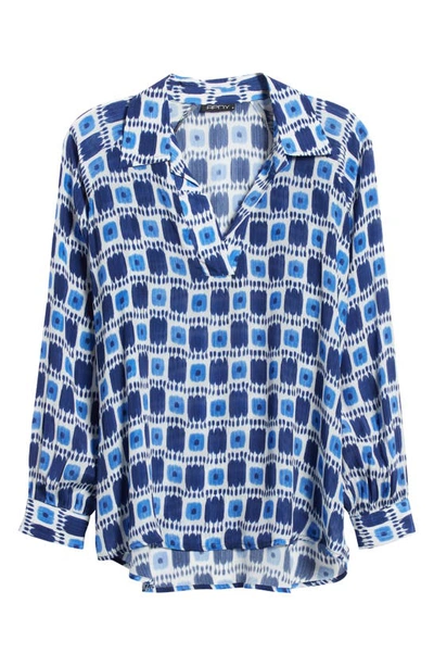 Shop Apny Print Collar Top In Ikat Blue Multi