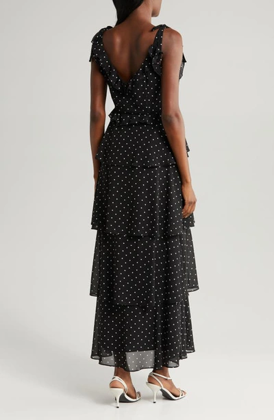 Shop Wayf Dorothy Polka Dot Tiered Maxi Dress In Black Polka-dot