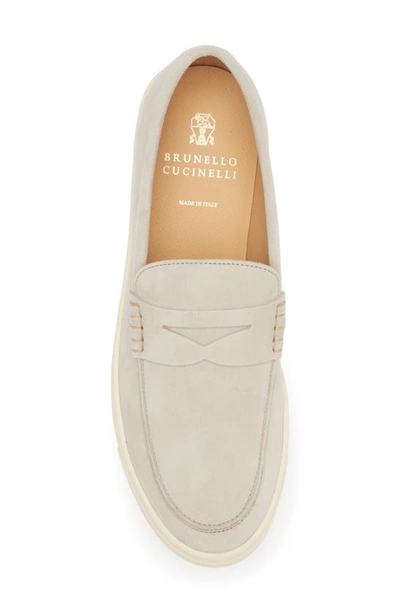 Shop Brunello Cucinelli Suede Slip-on Deck Shoe In Crf13 Off White