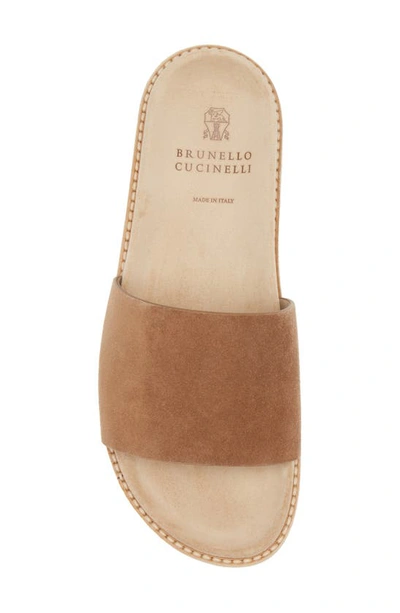 Shop Brunello Cucinelli Suede Slide Sandal In Ccq17 Brown