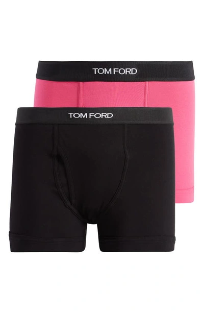 Shop Tom Ford 2-pack Cotton Jersey Boxer Briefs In Black/ Hot Pink