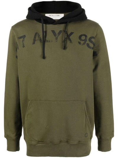 Shop Alyx 1017 1017  9sm 9sm Logo-print Cotton Hoodie In Verde Militare