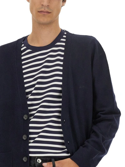 Shop Apc A.p.c. Cardigan With Logo In Blue