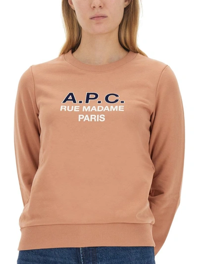 Shop Apc A.p.c. Sweatshirt With Logo In Pink
