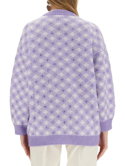 Shop Alessandra Rich V-neck Cardigan In Lilac