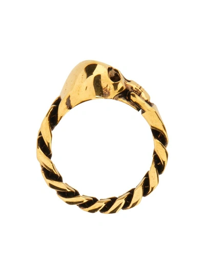 Shop Alexander Mcqueen Skull Chain Ring In Gold