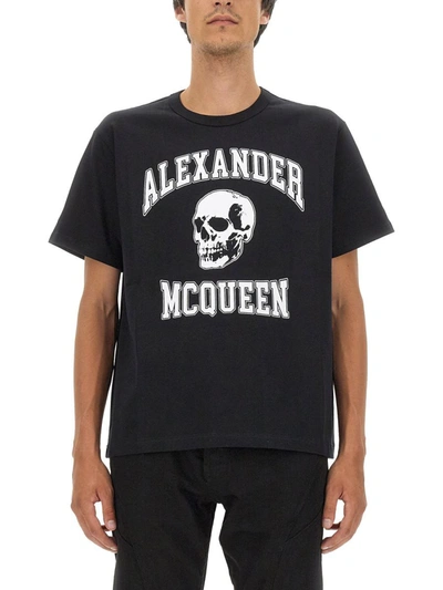 Shop Alexander Mcqueen Skull Logo T-shirt In Black