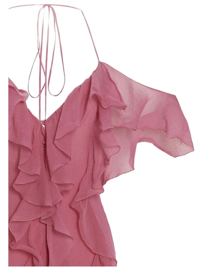 Shop Blumarine Flounced Silk Dress In Pink