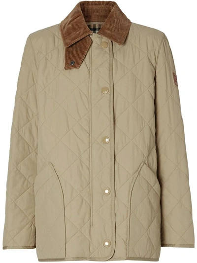 Shop Burberry Diamond Quilted Barn Jacket In Kaky