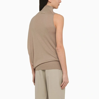 Shop Calvin Klein Taupe One-shoulder Turtleneck In In Beige