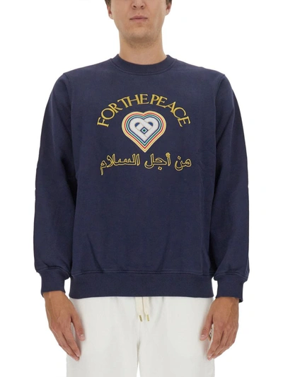 Shop Casablanca Sweatshirt With Logo In Blue