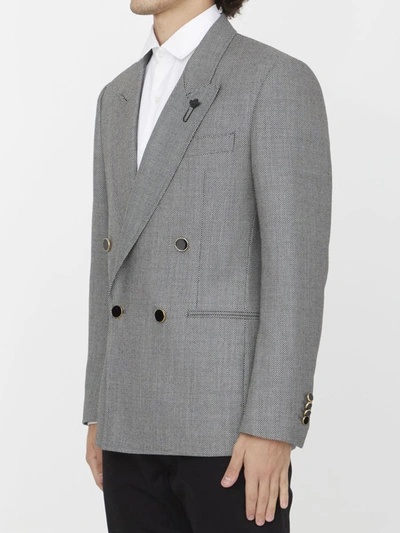 Lardini Double-breasted Jacket In Wool Silk And Linen In White