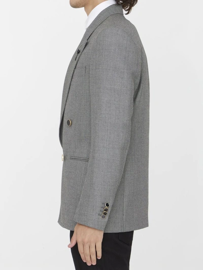 Lardini Double-breasted Jacket In Wool Silk And Linen In White