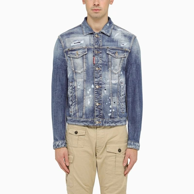 Shop Dsquared2 Navy Jeans Jacket With Tears In Blue