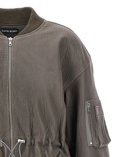 Shop David Koma Oversize Leather Bomber Jacket In Gray