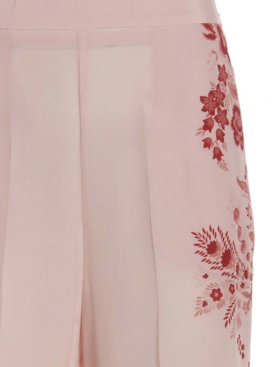 Etro Silk Trousers With Placed Flower Print In Pink