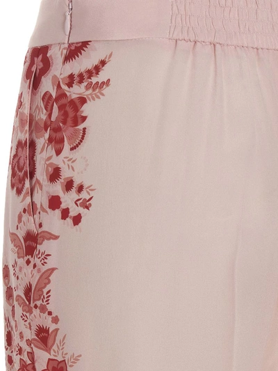 Etro Silk Trousers With Placed Flower Print In Pink