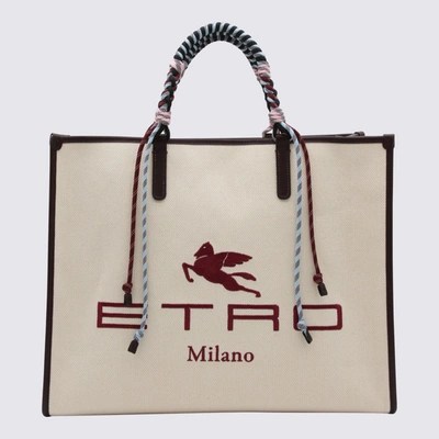 Shop Etro Beige And Multicolour Canvas Tote Bag In Red