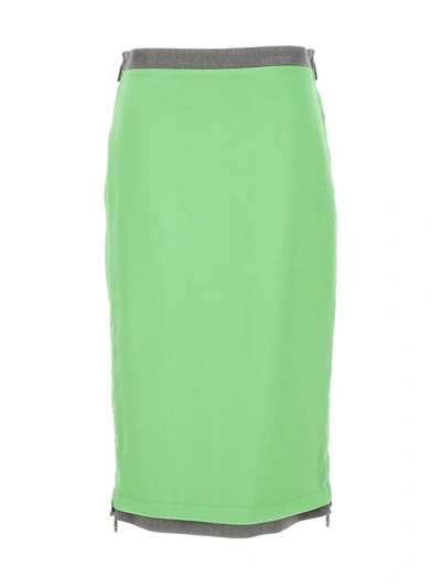 Shop Fendi Satin And Gabardine Skirt In Green