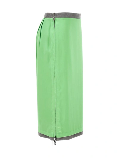 Shop Fendi Satin And Gabardine Skirt In Green