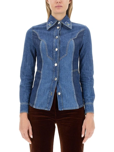 Etro Women Slim Fit Shirt In Blue
