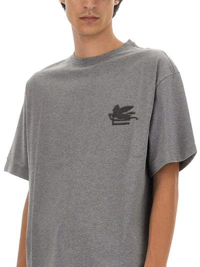 Shop Etro T-shirt With Pegasus Embroidery In Grey