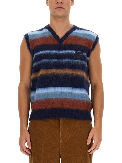 Shop Etro Vest With Stripe Pattern In Blue