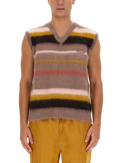 Shop Etro Vest With Stripe Pattern In Multicolour