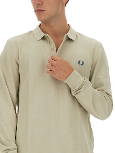 Shop Fred Perry Polo With Logo Embroidery In Ivory