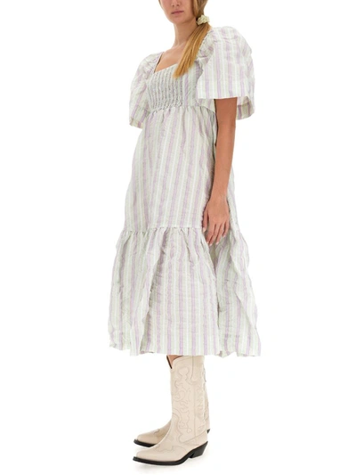 Shop Ganni Dress With Stripe Pattern In Multicolour