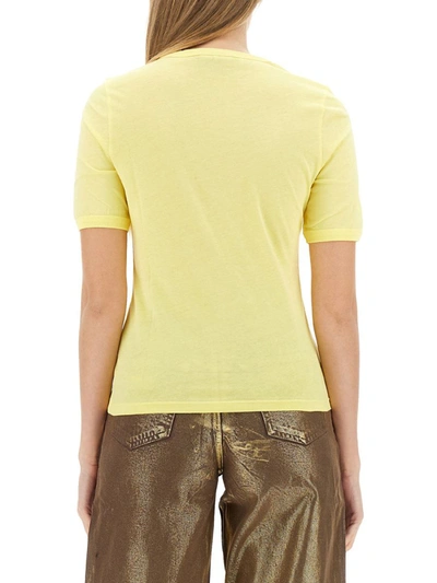 Shop Ganni T-shirt With Logo In Yellow